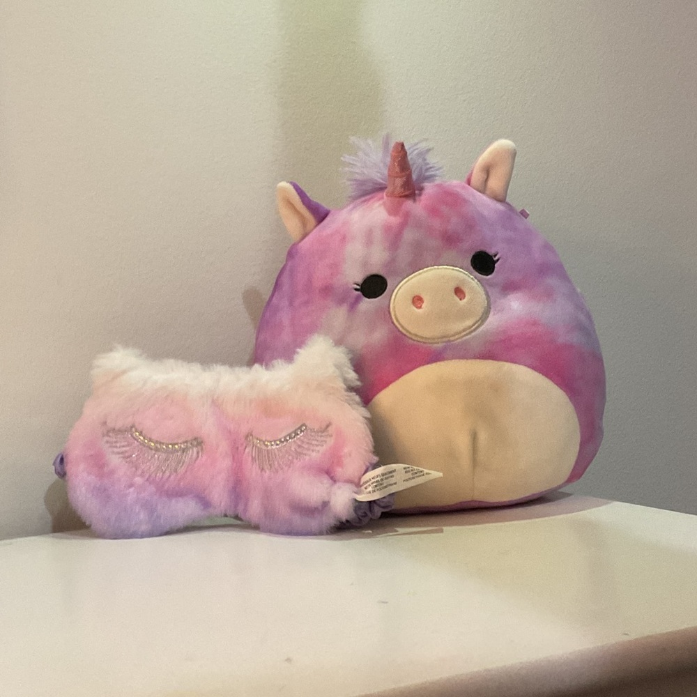SHEIN Pink and Purple Unicorn Plush with Sleep Mask